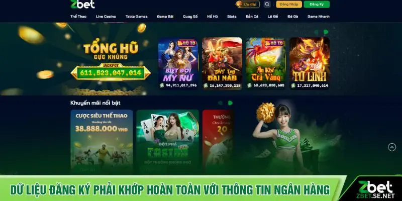 Dữ liệu đăng ký phải khớp hoàn toàn với thông tin ngân hàng